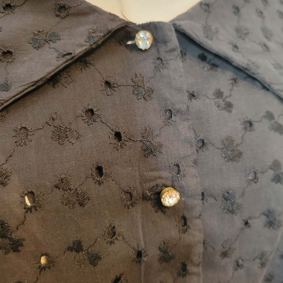 Vintage Black Eyelet Dress With Crystal Buttons. - Picture 3 of 16
